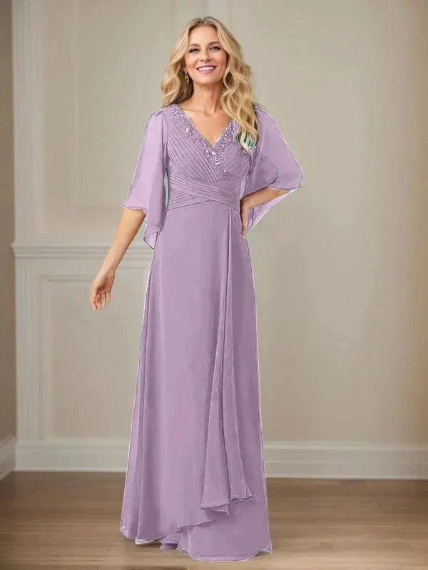 A-Line V-Neck Long Sequins Chiffon Mother Dress - Image 24