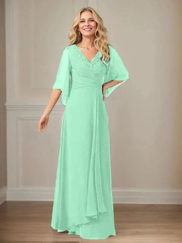 A-Line V-Neck Long Sequins Chiffon Mother Dress - Image 25