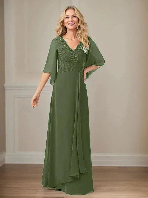 A-Line V-Neck Long Sequins Chiffon Mother Dress - Image 27