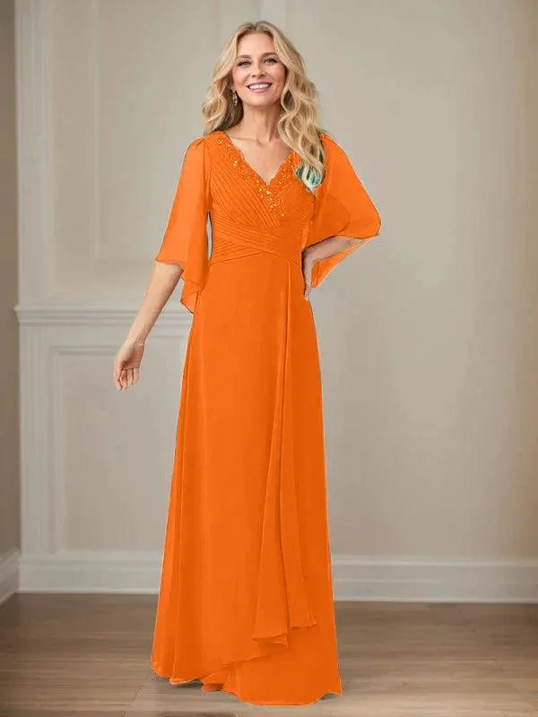 A-Line V-Neck Long Sequins Chiffon Mother Dress - Image 28
