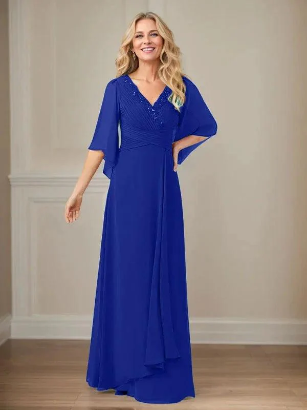 A-Line V-Neck Long Sequins Chiffon Mother Dress - Image 29