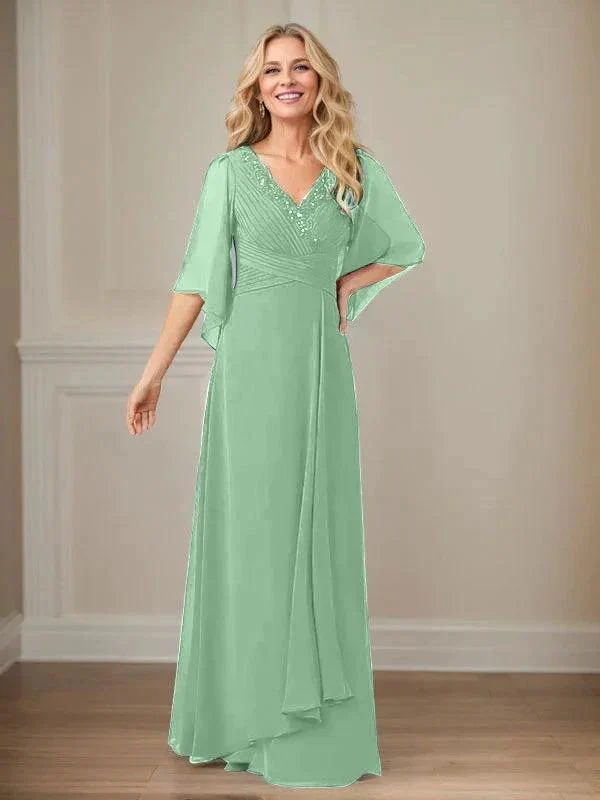A-Line V-Neck Long Sequins Chiffon Mother Dress - Image 30