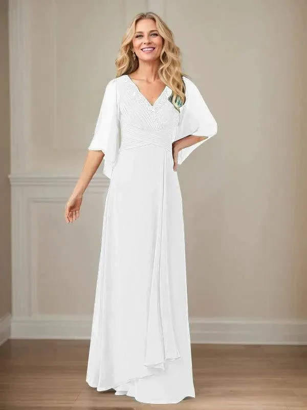 A-Line V-Neck Long Sequins Chiffon Mother Dress - Image 31