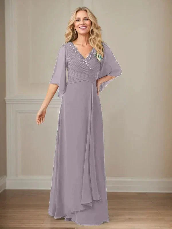 A-Line V-Neck Long Sequins Chiffon Mother Dress - Image 32