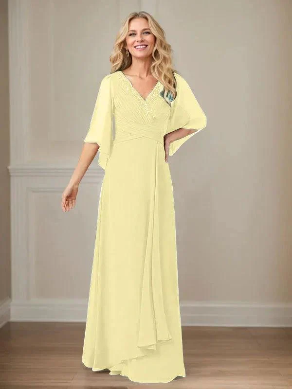 A-Line V-Neck Long Sequins Chiffon Mother Dress - Image 33