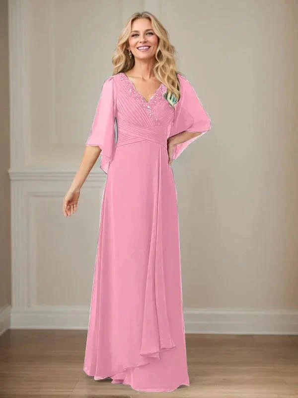 A-Line V-Neck Long Sequins Chiffon Mother Dress - Image 35