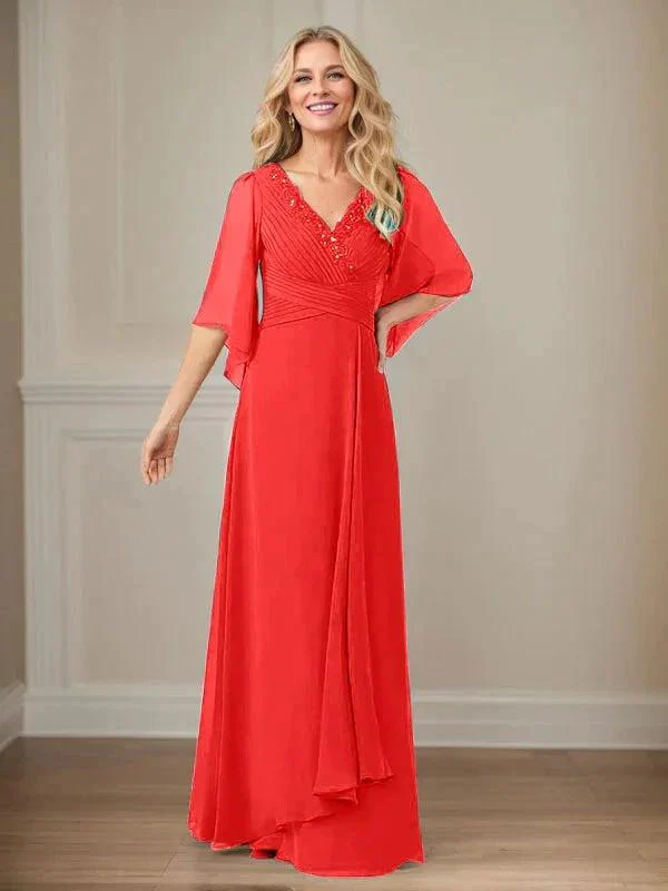 A-Line V-Neck Long Sequins Chiffon Mother Dress - Image 37