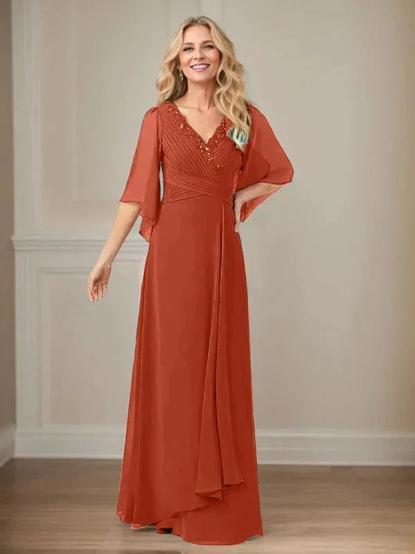 A-Line V-Neck Long Sequins Chiffon Mother Dress - Image 38