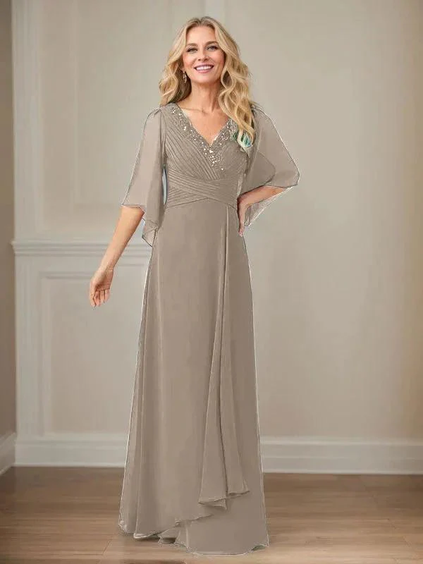 A-Line V-Neck Long Sequins Chiffon Mother Dress - Image 39
