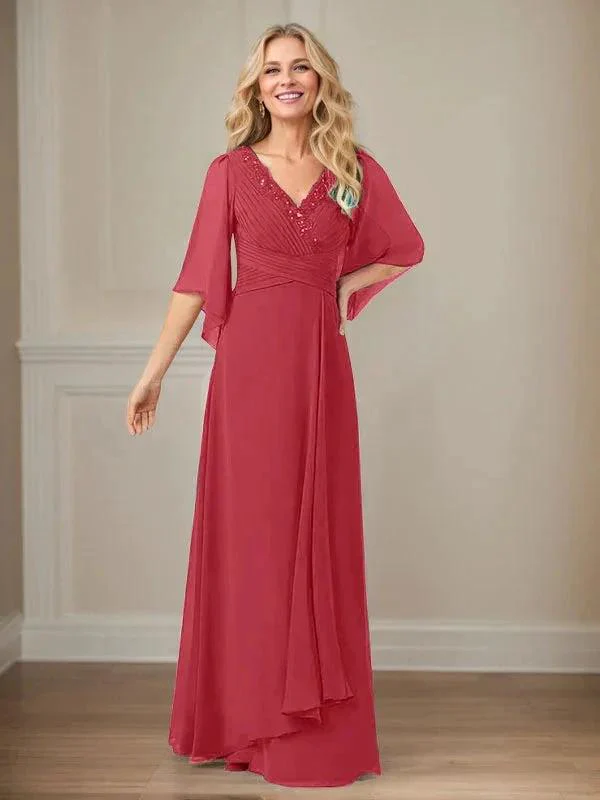 A-Line V-Neck Long Sequins Chiffon Mother Dress - Image 42
