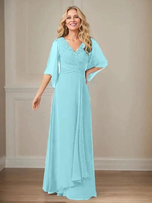A-Line V-Neck Long Sequins Chiffon Mother Dress - Image 6