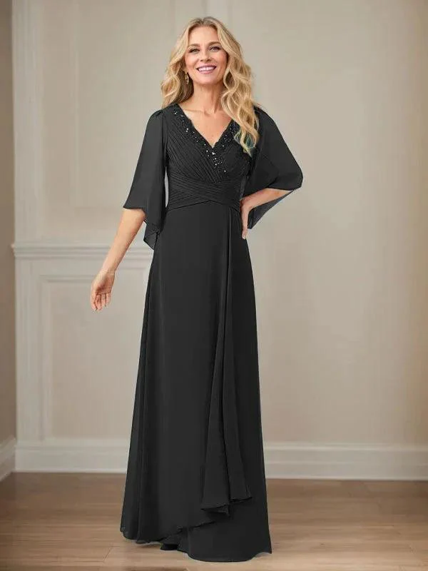 A-Line V-Neck Long Sequins Chiffon Mother Dress - Image 7