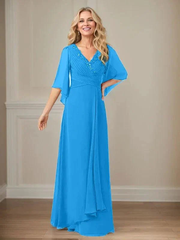 A-Line V-Neck Long Sequins Chiffon Mother Dress - Image 8
