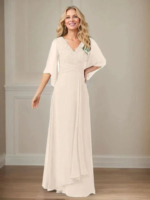 A-Line V-Neck Long Sequins Chiffon Mother Dress - Image 9