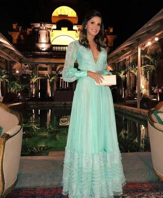 A-line V Neck Long Sleeves Evening Dress Fashion Evening Gown Y6306 - Image 2
