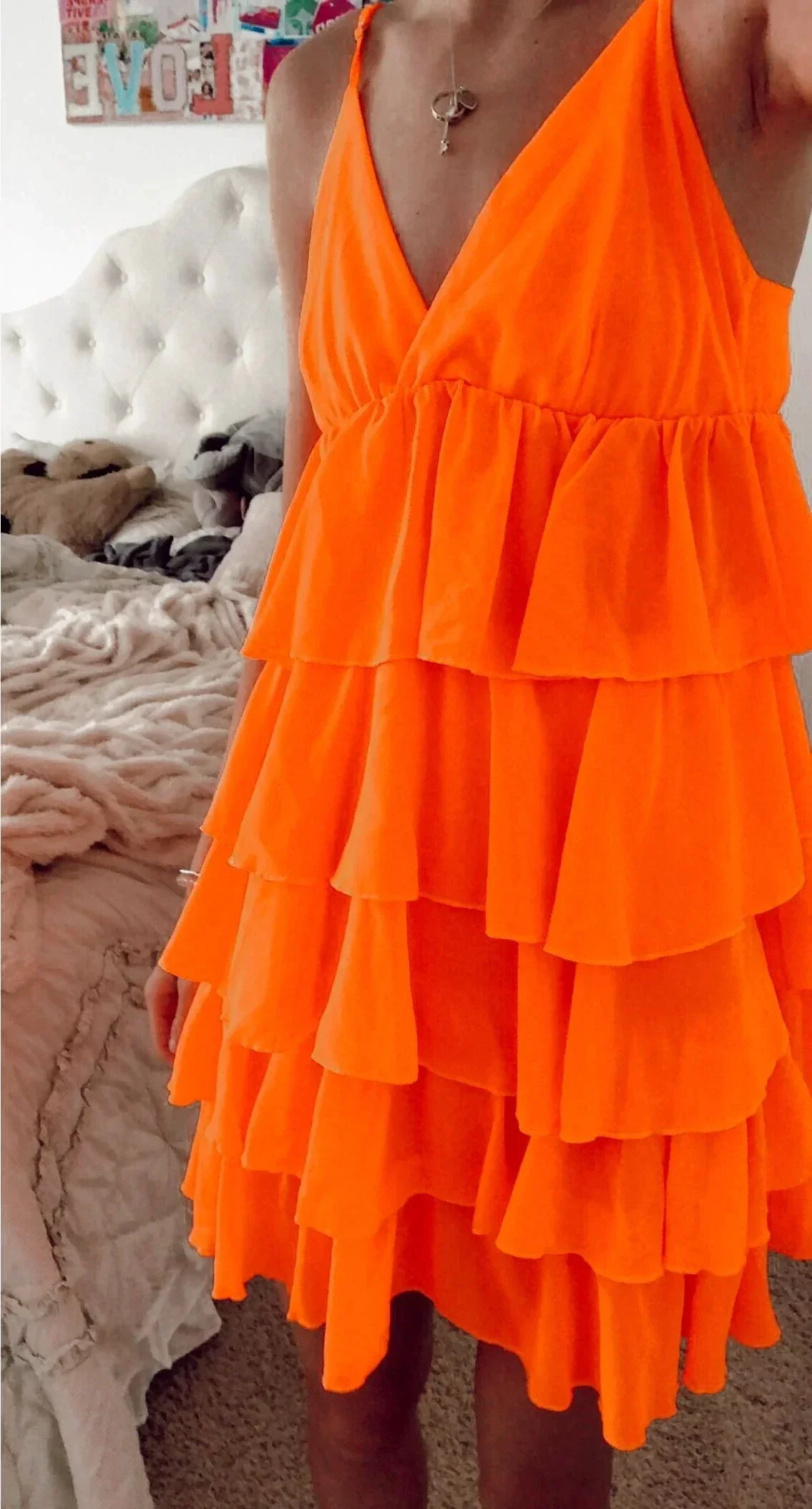 A-line V Neck Orange Homecoming Dress Orange Party Dress Y2275 - Image 2