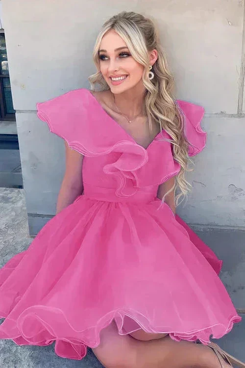 A Line V Neck Organza Ruffles Homecoming Dress SYH105 - Image 2