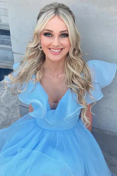 A Line V Neck Organza Ruffles Homecoming Dress SYH105 - Image 3
