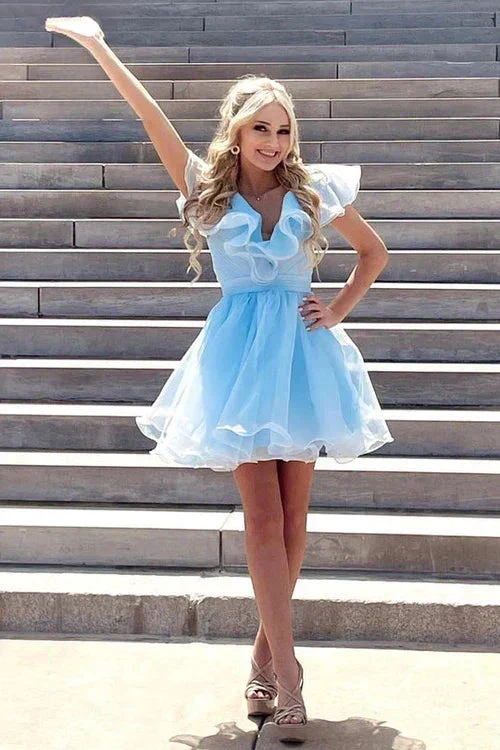 A Line V Neck Organza Ruffles Homecoming Dress SYH105 - Image 4