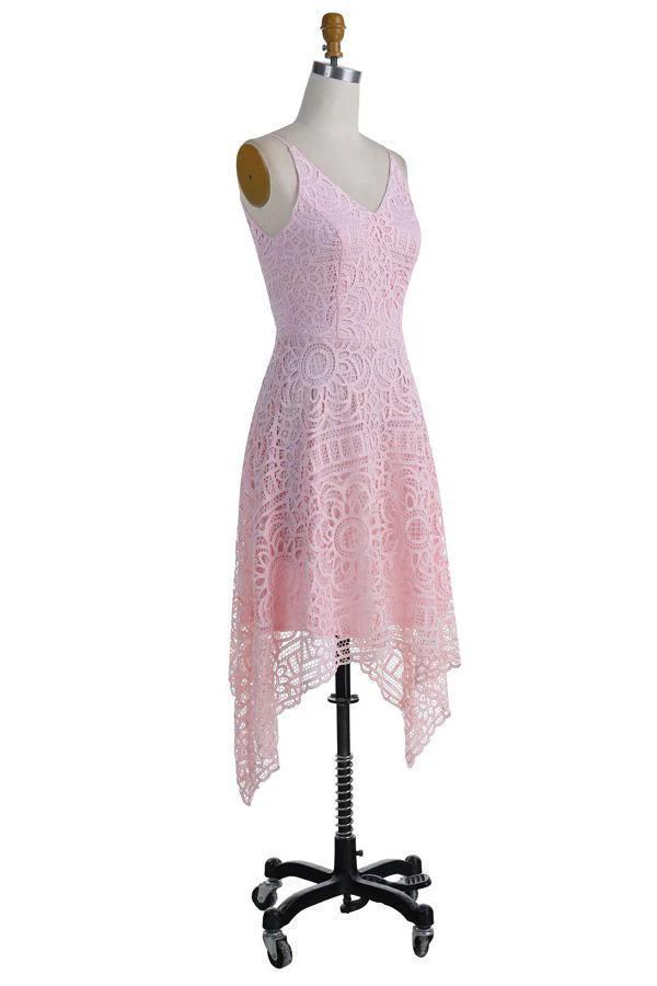 A-Line V-Neck Pearl Pink Lace Bridesmaid/Prom/Homecoming Dress BD053 - Image 7