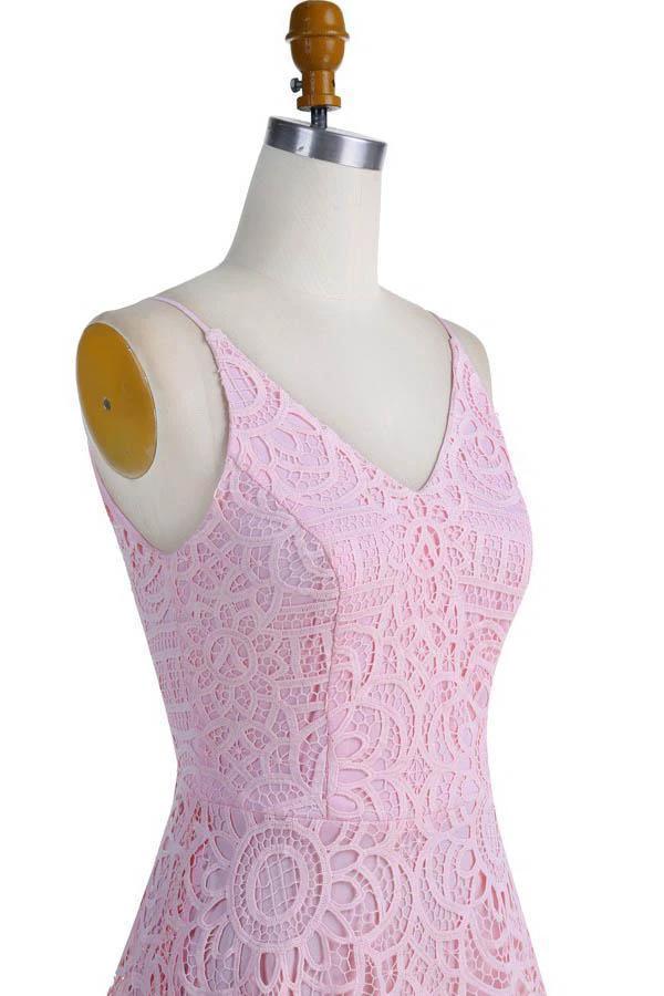 A-Line V-Neck Pearl Pink Lace Bridesmaid/Prom/Homecoming Dress BD053 - Image 8