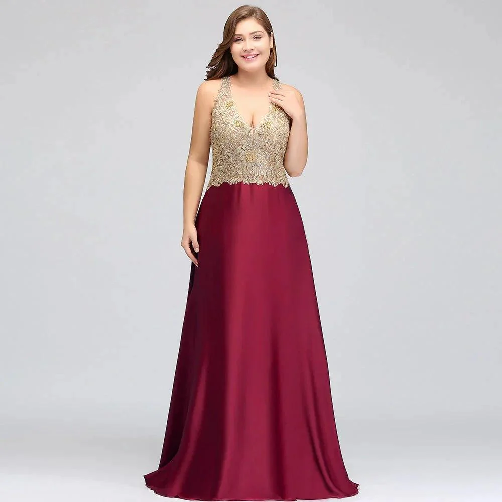 A-Line V-neck Plus size Long Sleeveless Evening Dresses with Appliques - Image 10