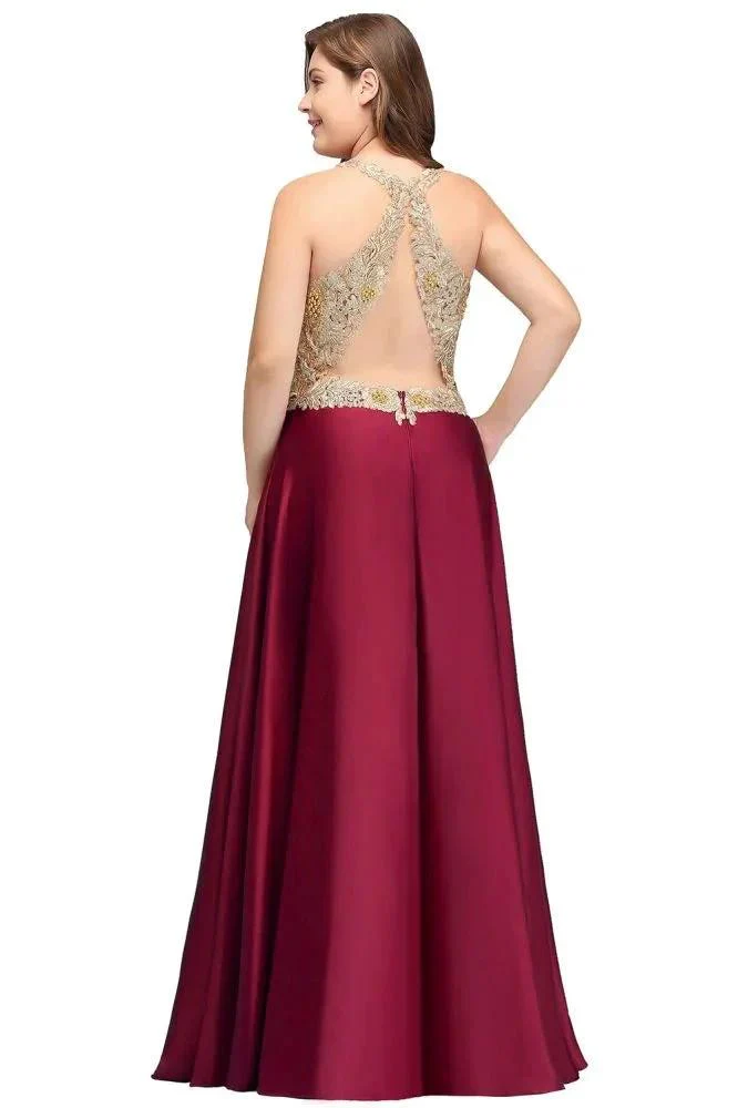 A-Line V-neck Plus size Long Sleeveless Evening Dresses with Appliques - Image 2
