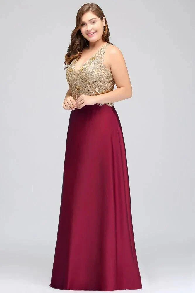 A-Line V-neck Plus size Long Sleeveless Evening Dresses with Appliques - Image 6