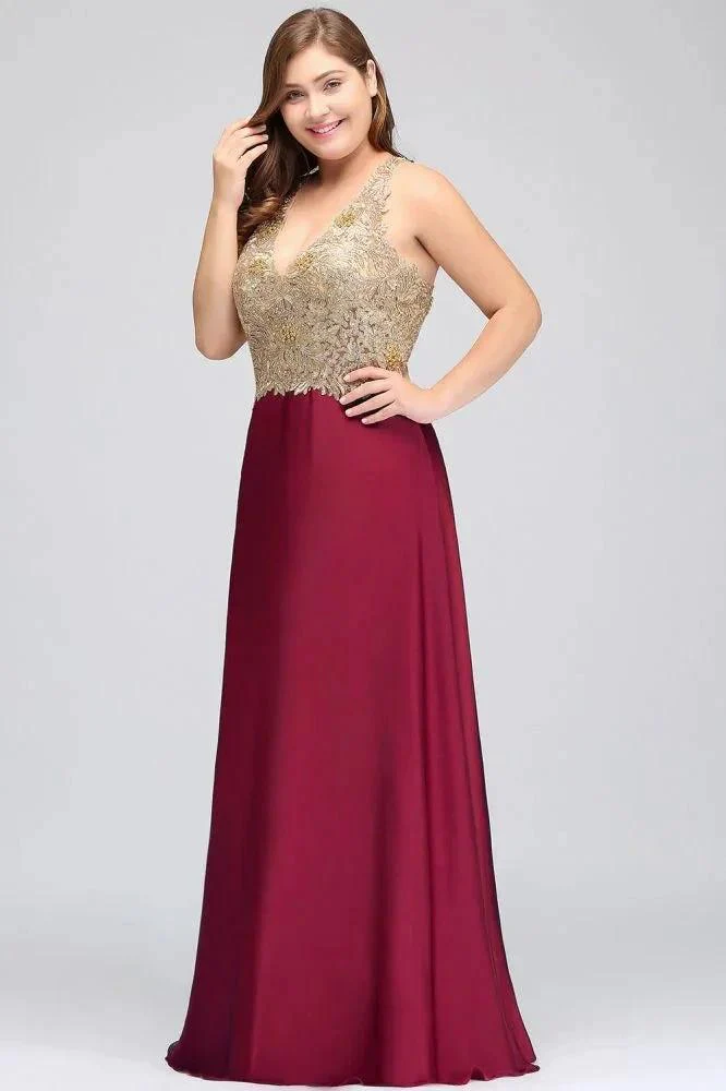 A-Line V-neck Plus size Long Sleeveless Evening Dresses with Appliques - Image 7