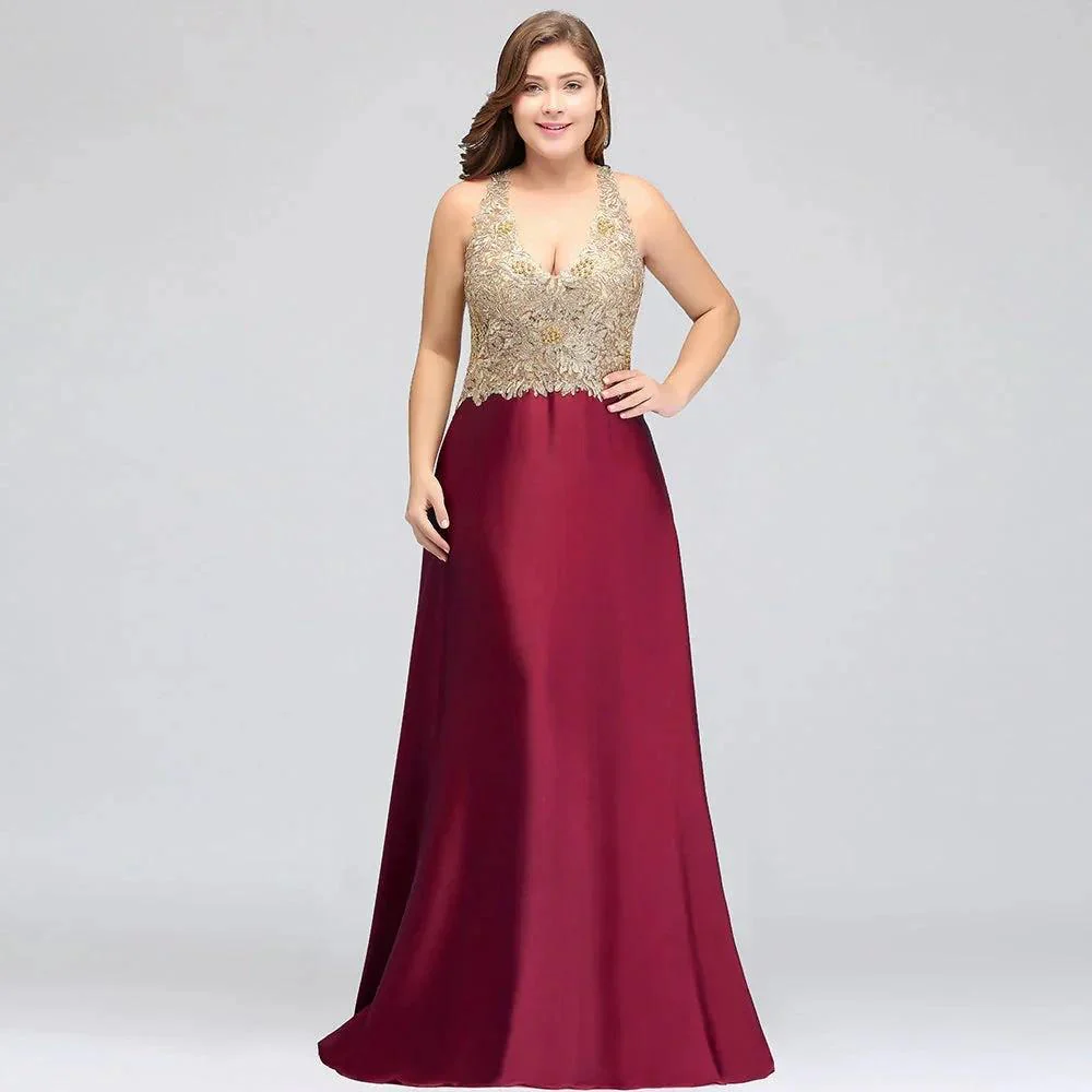 A-Line V-neck Plus size Long Sleeveless Evening Dresses with Appliques - Image 8
