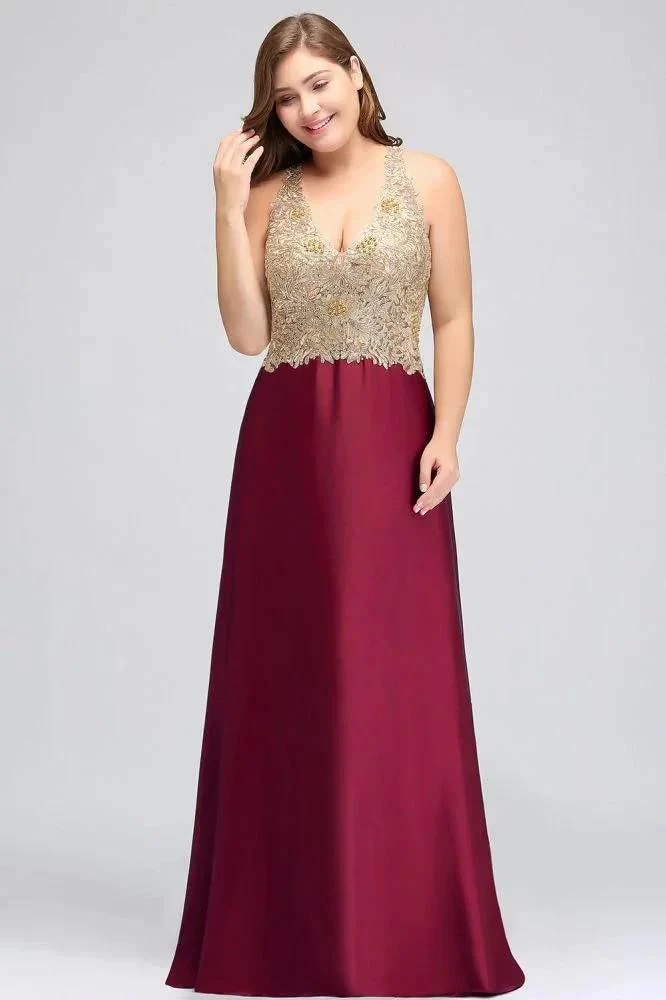 A-Line V-neck Plus size Long Sleeveless Evening Dresses with Appliques - Image 9