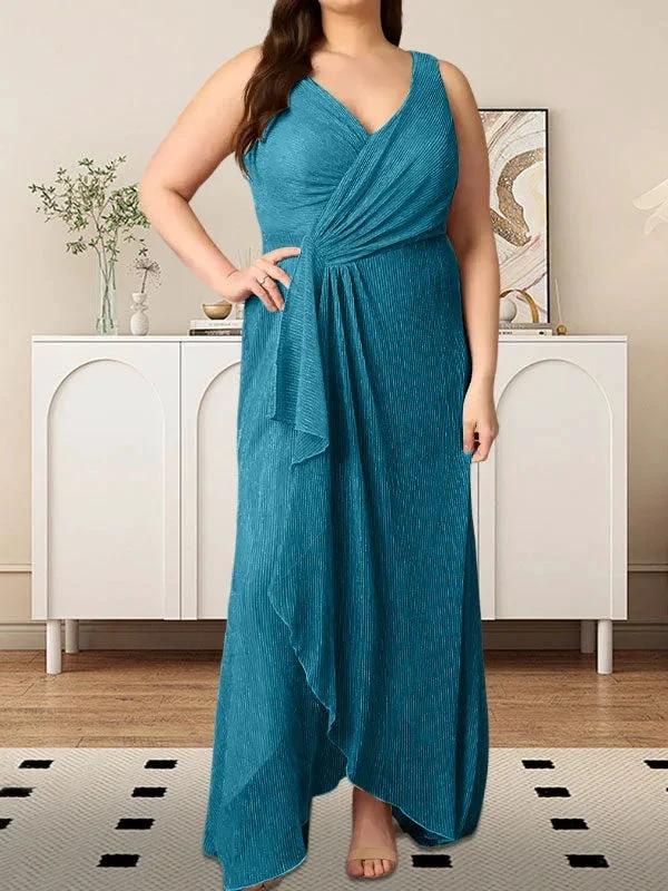A-Line V-Neck Ruched Metallic Mesh Dress - Image 10