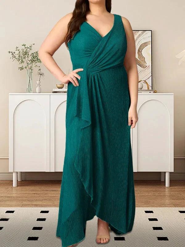 A-Line V-Neck Ruched Metallic Mesh Dress - Image 11