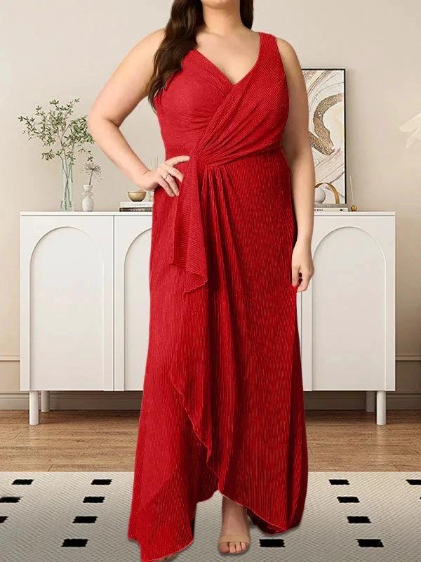 A-Line V-Neck Ruched Metallic Mesh Dress - Image 12