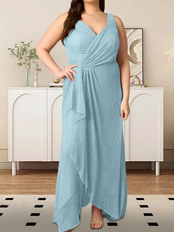 A-Line V-Neck Ruched Metallic Mesh Dress - Image 13