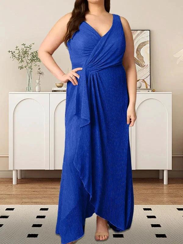 A-Line V-Neck Ruched Metallic Mesh Dress - Image 14