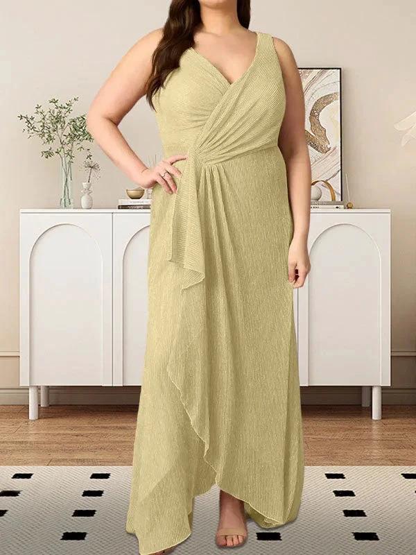 A-Line V-Neck Ruched Metallic Mesh Dress - Image 15