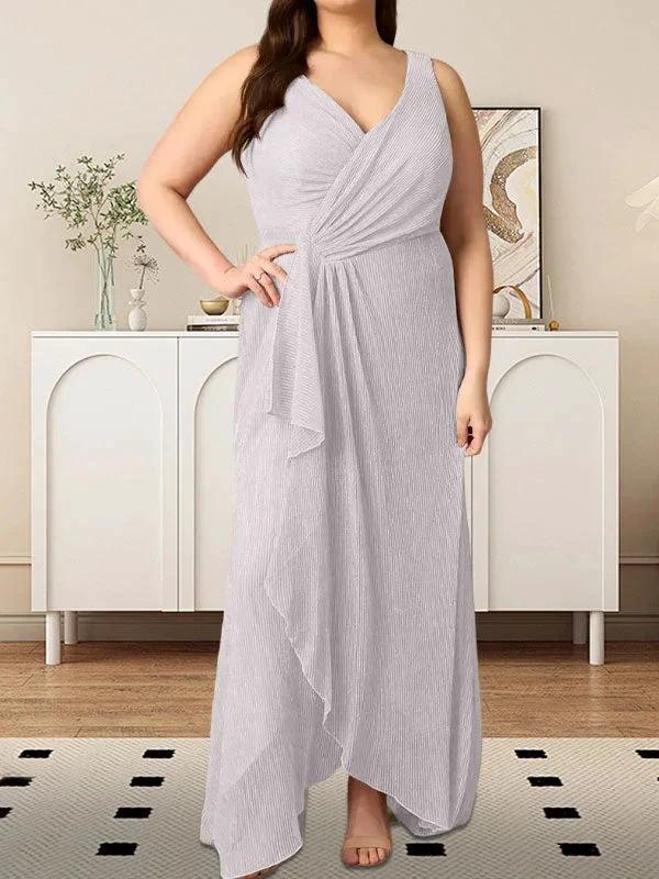 A-Line V-Neck Ruched Metallic Mesh Dress - Image 17