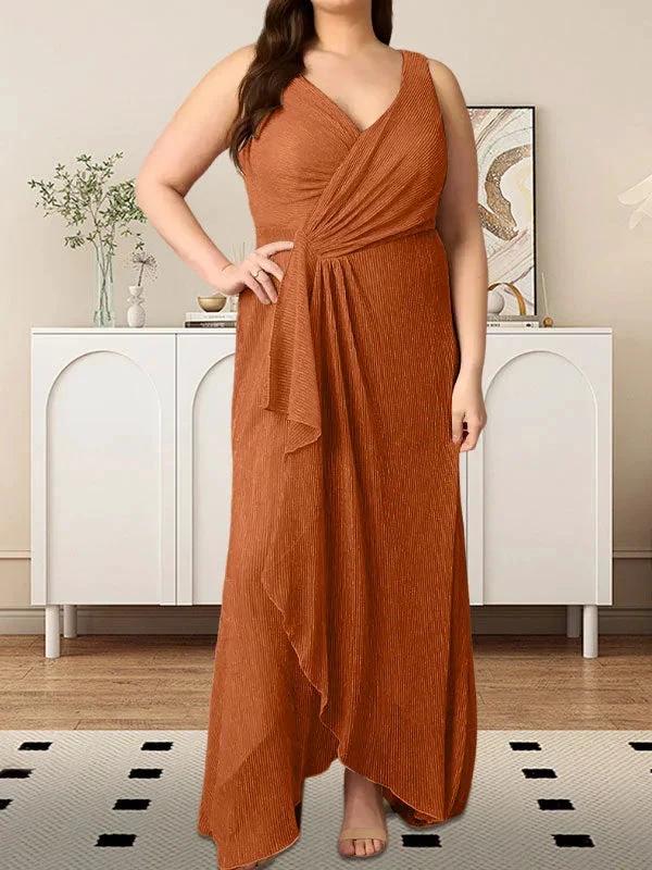 A-Line V-Neck Ruched Metallic Mesh Dress - Image 18