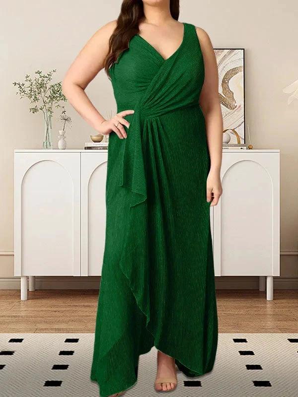 A-Line V-Neck Ruched Metallic Mesh Dress - Image 19