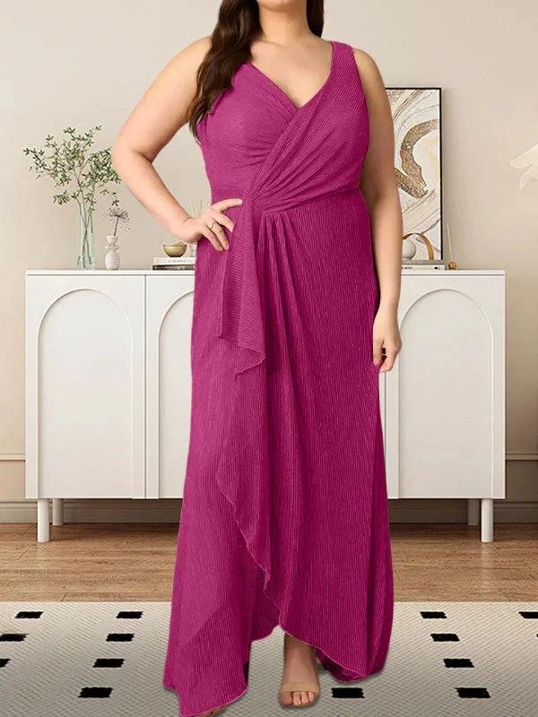 A-Line V-Neck Ruched Metallic Mesh Dress - Image 20