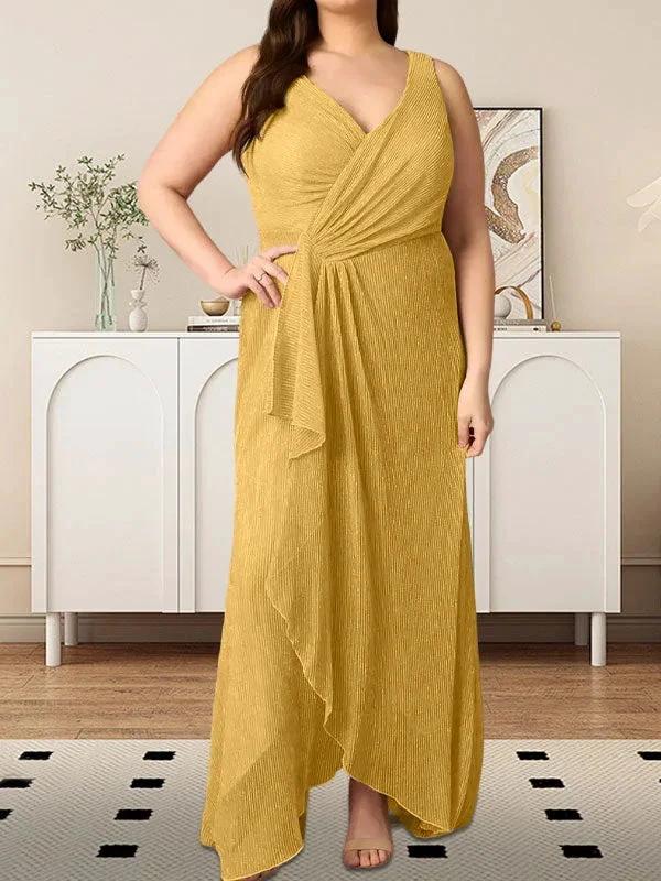 A-Line V-Neck Ruched Metallic Mesh Dress - Image 21