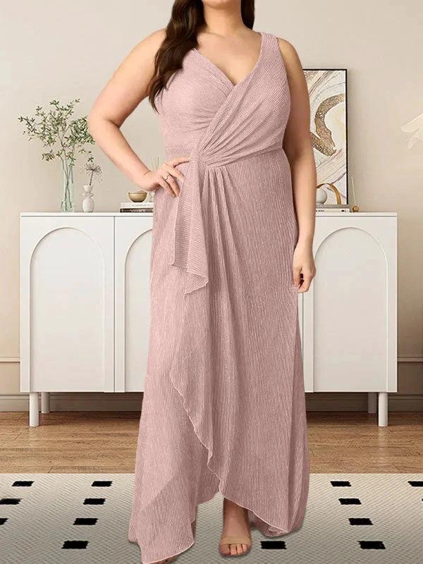 A-Line V-Neck Ruched Metallic Mesh Dress - Image 22