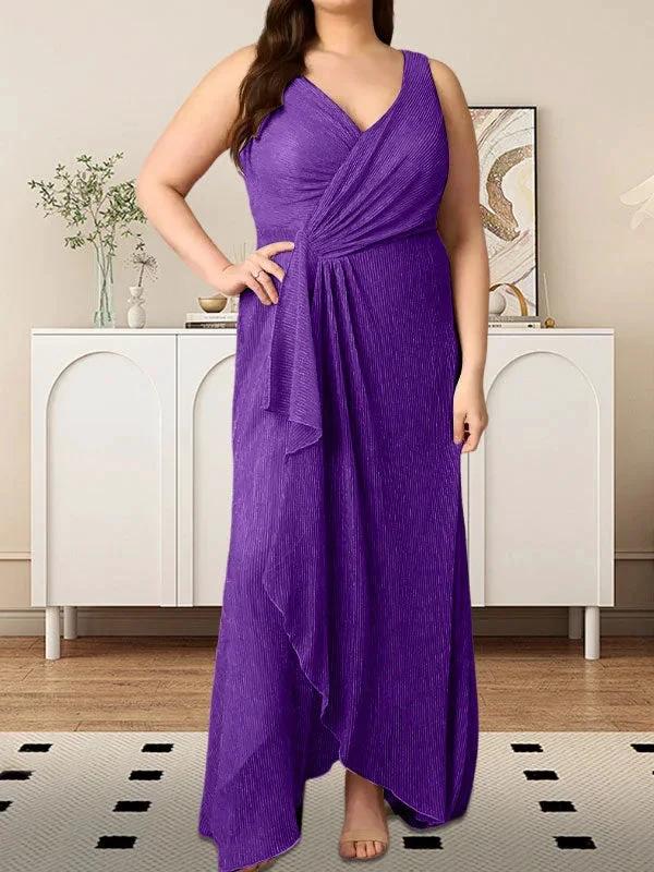 A-Line V-Neck Ruched Metallic Mesh Dress - Image 23
