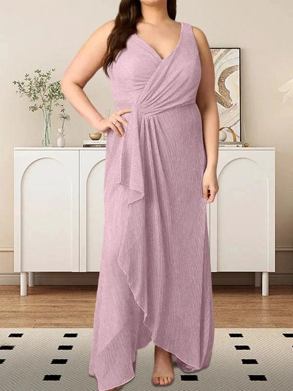 A-Line V-Neck Ruched Metallic Mesh Dress - Image 24