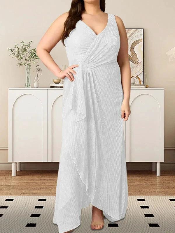 A-Line V-Neck Ruched Metallic Mesh Dress - Image 25