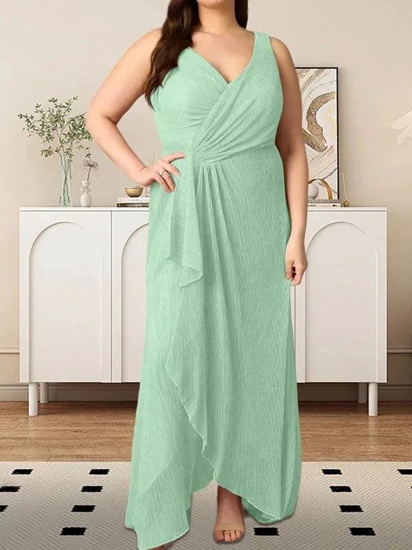 A-Line V-Neck Ruched Metallic Mesh Dress - Image 26