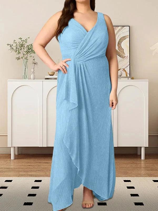 A-Line V-Neck Ruched Metallic Mesh Dress - Image 27