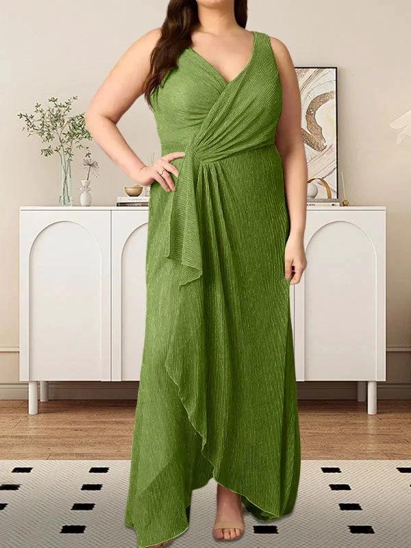 A-Line V-Neck Ruched Metallic Mesh Dress - Image 28