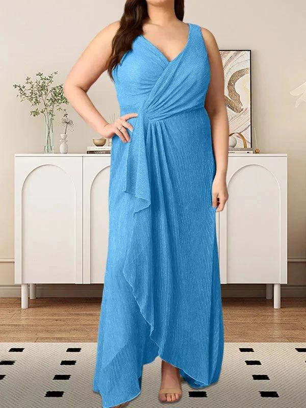 A-Line V-Neck Ruched Metallic Mesh Dress - Image 29